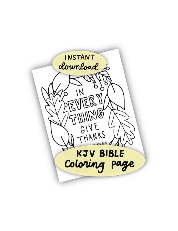 Kjv bible verse coloring page instant download in every thing give thanks thanksgiving family activity thanksgiving bible craft