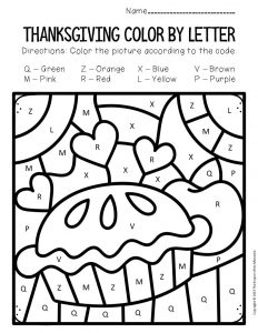 Color by letter thanksgiving preschool worksheets