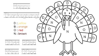 Freebie thanksgiving turkey color by letter by building blocks of education