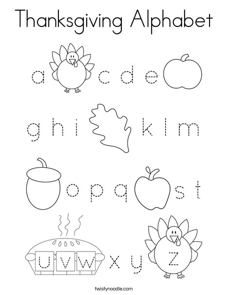 Thanksgiving alphabet coloring page