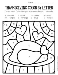 Color by letter thanksgiving preschool worksheets