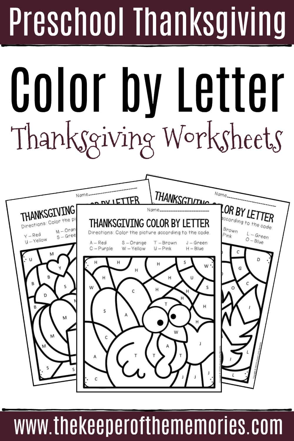 Color by letter thanksgiving preschool worksheets