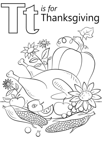 T is for thanksgiving coloring page free printable coloring pages