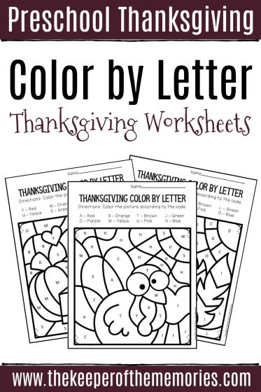 Color by letter thanksgiving preschool worksheets