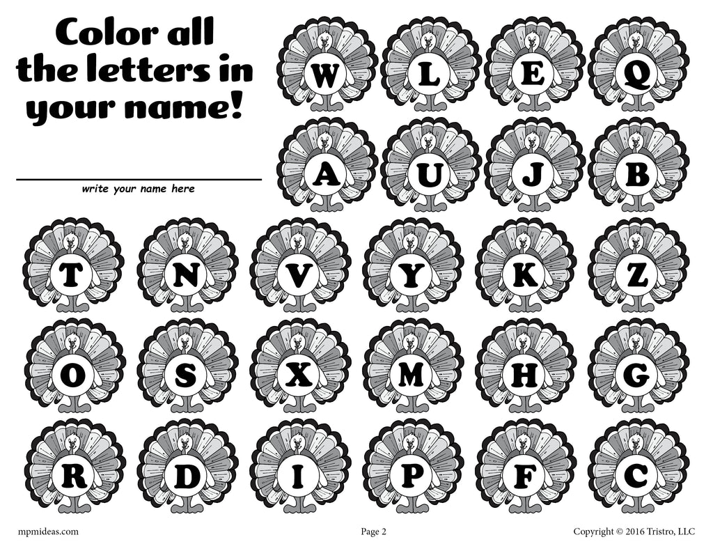 Find color the letters in your name thanksgiving themed letter rec â