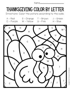 Color by letter thanksgiving preschool worksheets