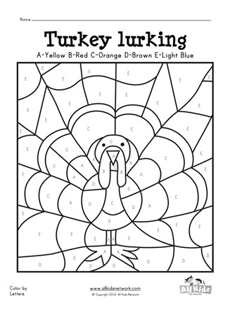 Turkey color by letter all kids network