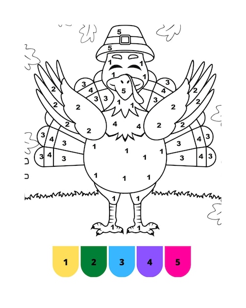 Premium vector color by number thanksgiving coloring pages thanksgiving color by number page for kids