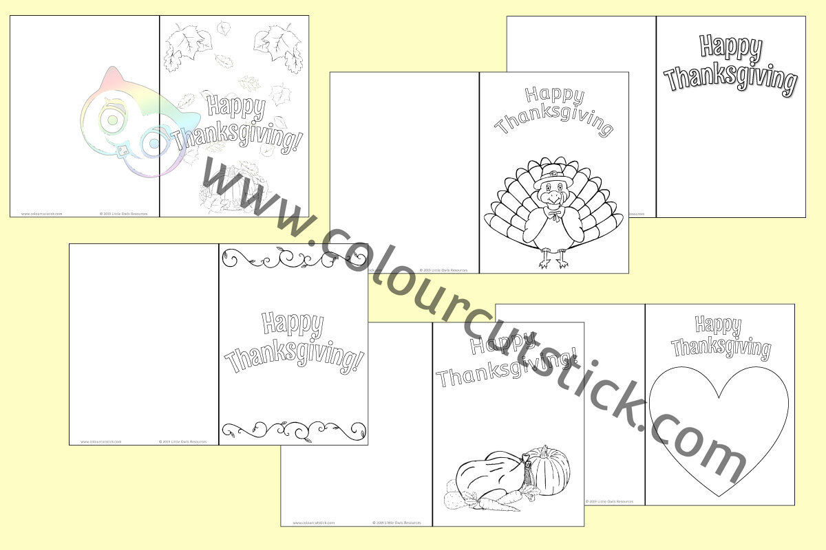 Free thanksgiving card colouring coloring pages â colour cut stick