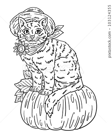 Thanksgiving cat sitting isolated adults coloring