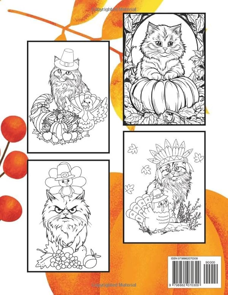 Happy thanksgiving day siberian cat coloring book easy fun activity featuring gorgeous unique stress relief relaxation for kids adults cats mother father size x inches pages cuellar mara books