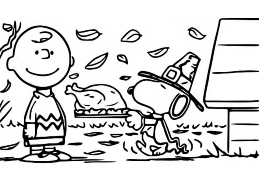 Coloring page thanksgiving snoopy charlie brown