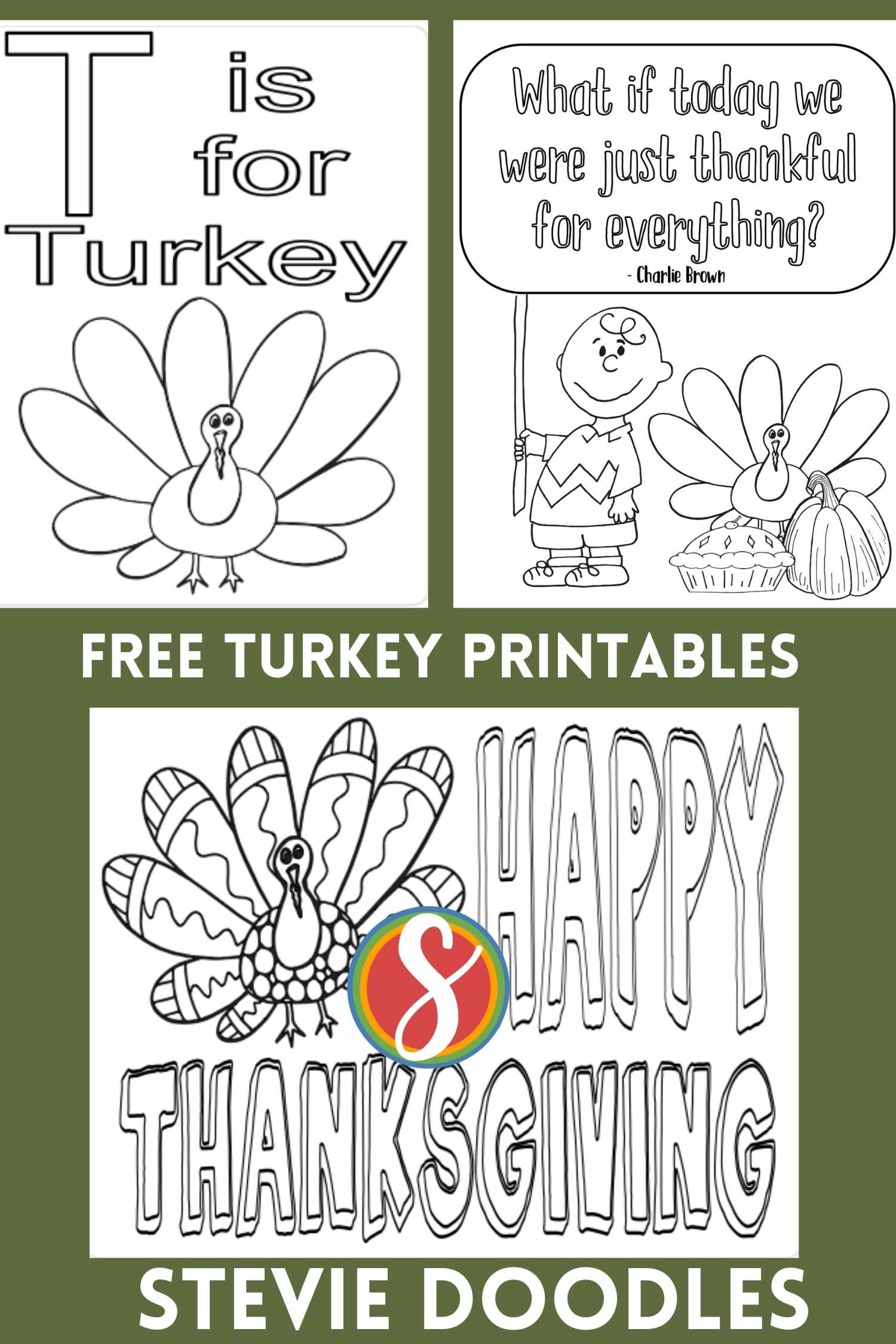 Free turkey coloring pages â stevie doodles