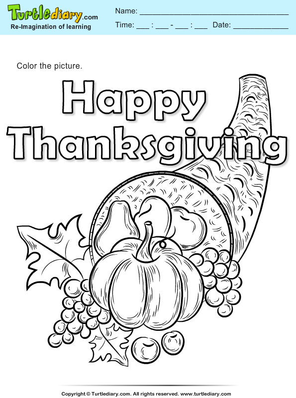 Thanksgiving cornucopia coloring sheet turtle diary
