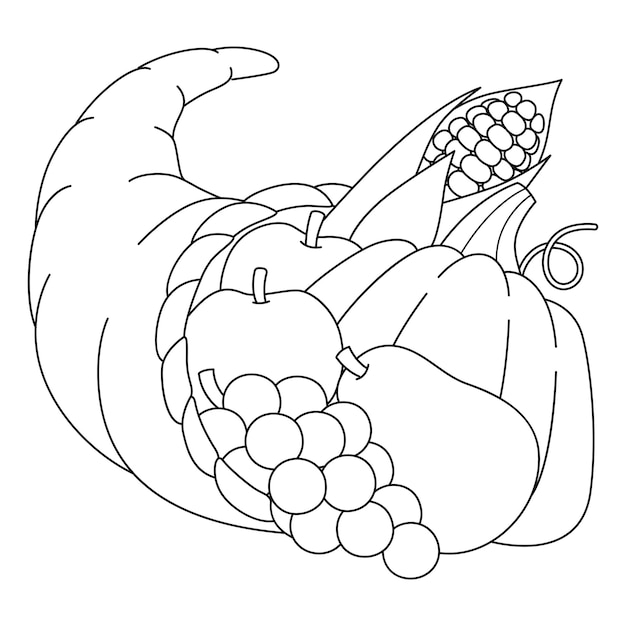 Premium vector thanksgiving cornucopia isolated coloring page