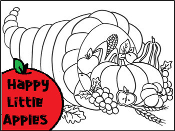 Happy thanksgiving cornucopia coloring sheet by happy little apples