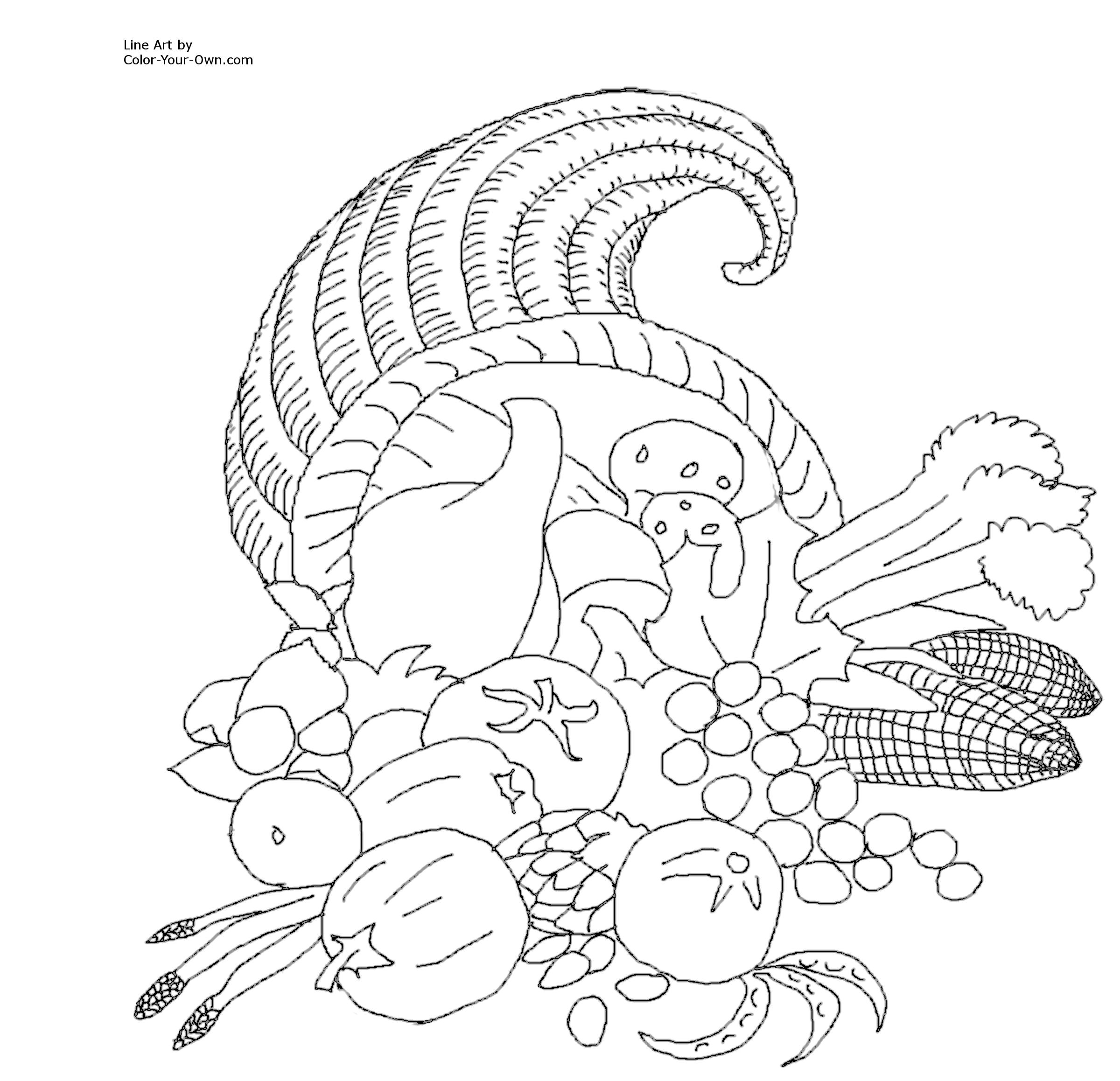 Thanksgiving cornucopia coloring page