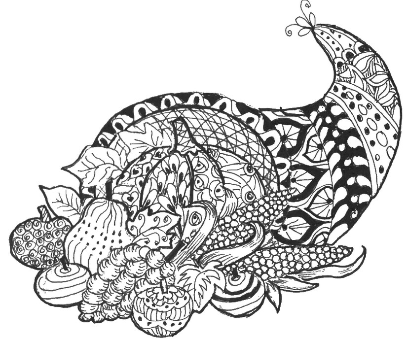 Art therapy coloring page thanksgiving cornucopia