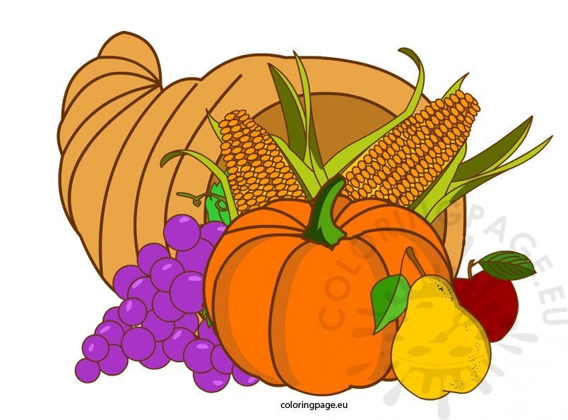 Thanksgiving cornucopia coloring page