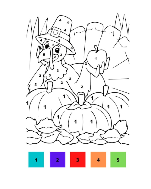 Premium vector color by number thanksgiving coloring pages thanksgiving color by number page for kids