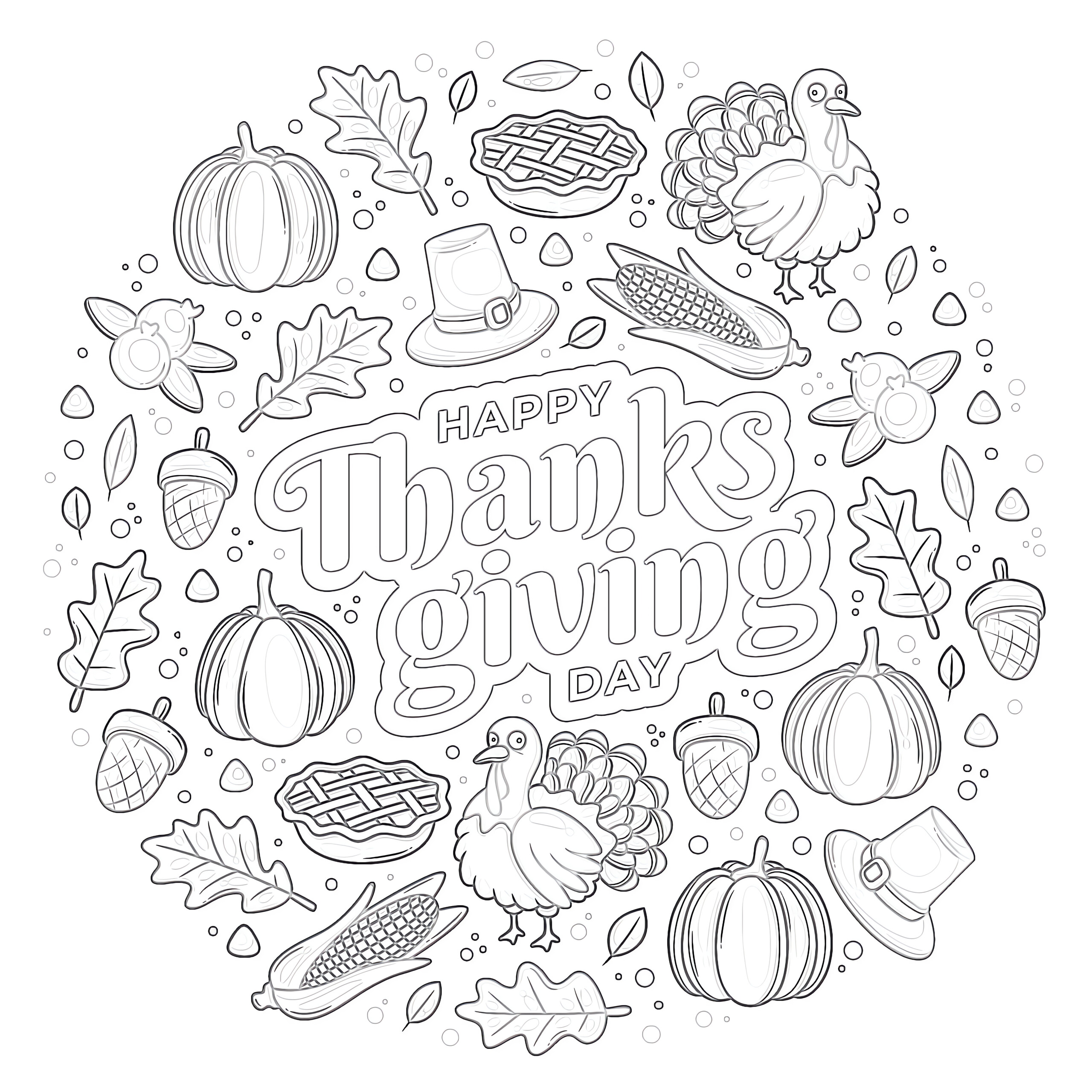 Thanksgiving day set coloring page