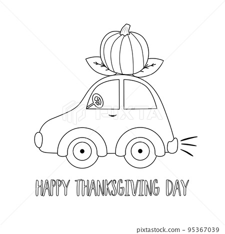 Thanksgiving day coloring page pumpkin car
