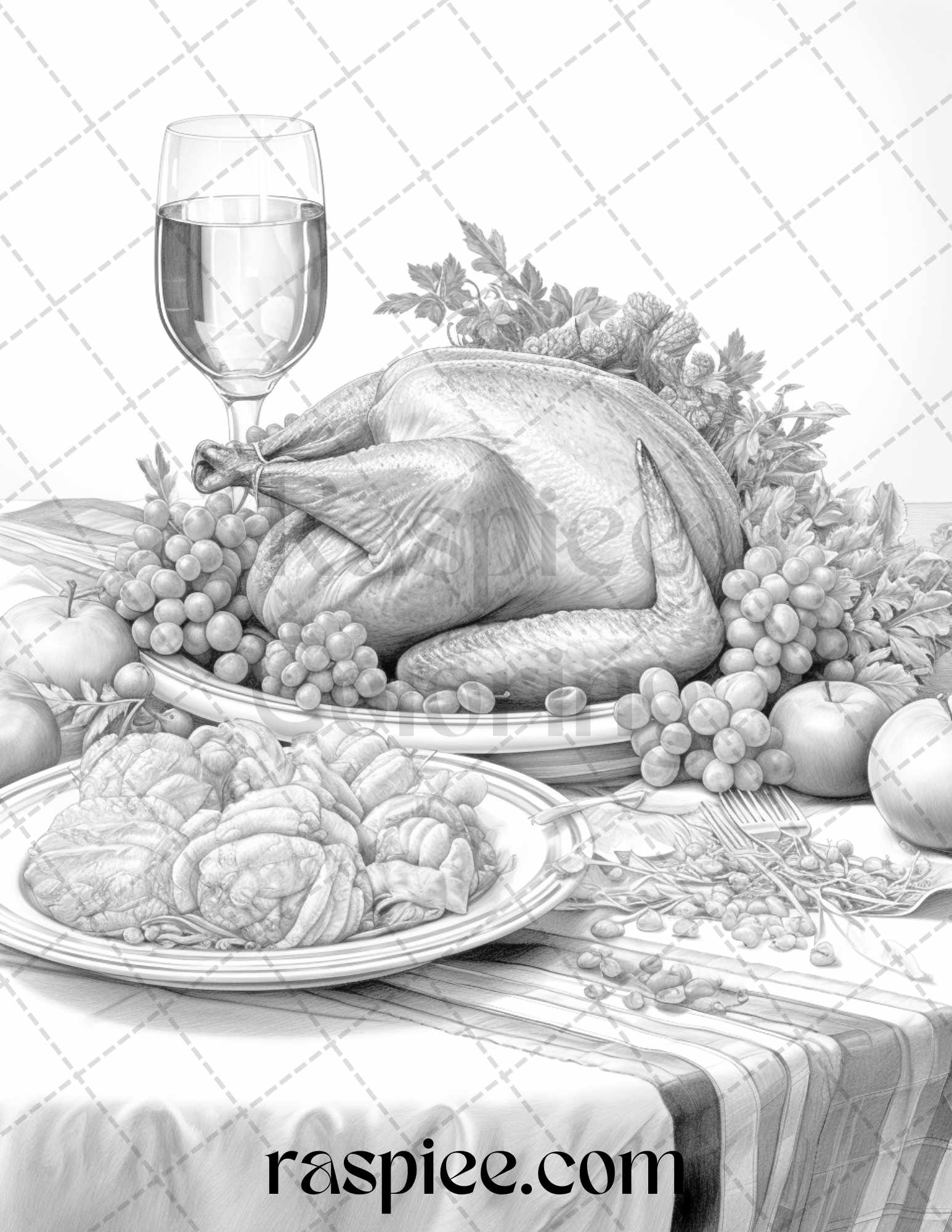 Thanksgiving dinner grayscale coloring pages for adults relaxing fall â coloring