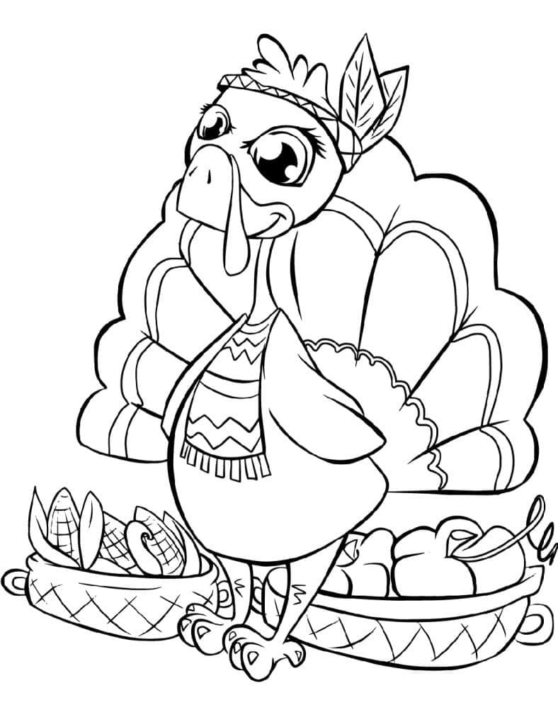 Cute thanksgiving turkey coloring page