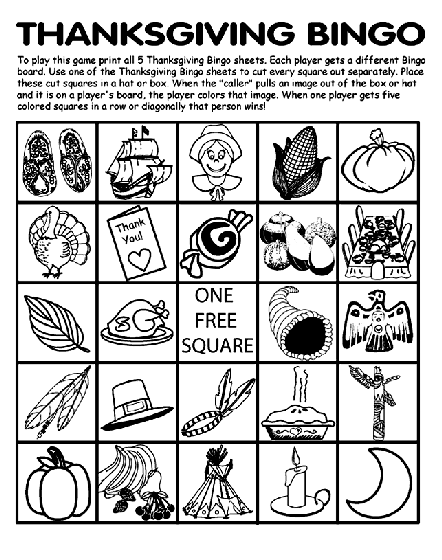 Thanksgiving bingo board no free coloring page for kids