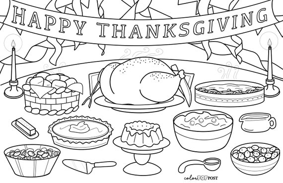 Thanksgiving dinner coloring posterinstant download