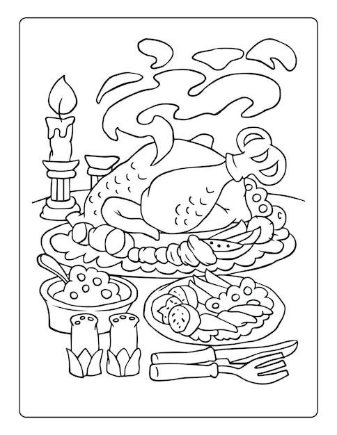 Premium vector thanksgiving coloring pages for kids with turkey and pumpkin black and white activity worksheet