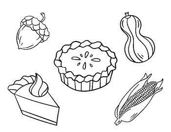 Fall coloring pages different layouts with leaves thanksgiving food pumpkins