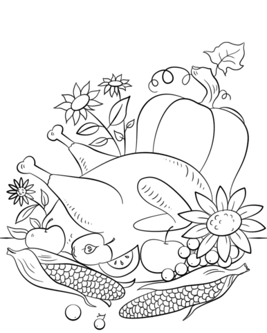 Thanksgiving food coloring page free printable coloring pages