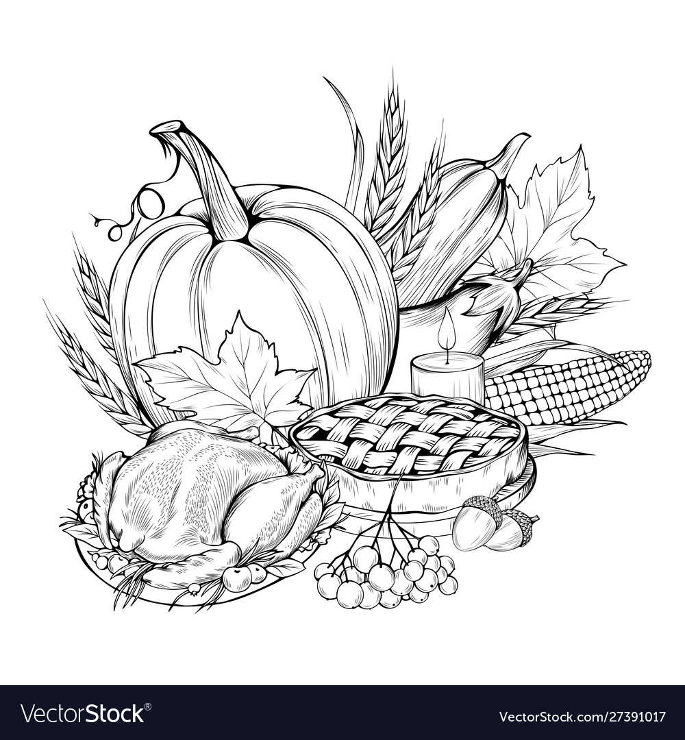 Thanksgiving food coloring book royalty free vector image