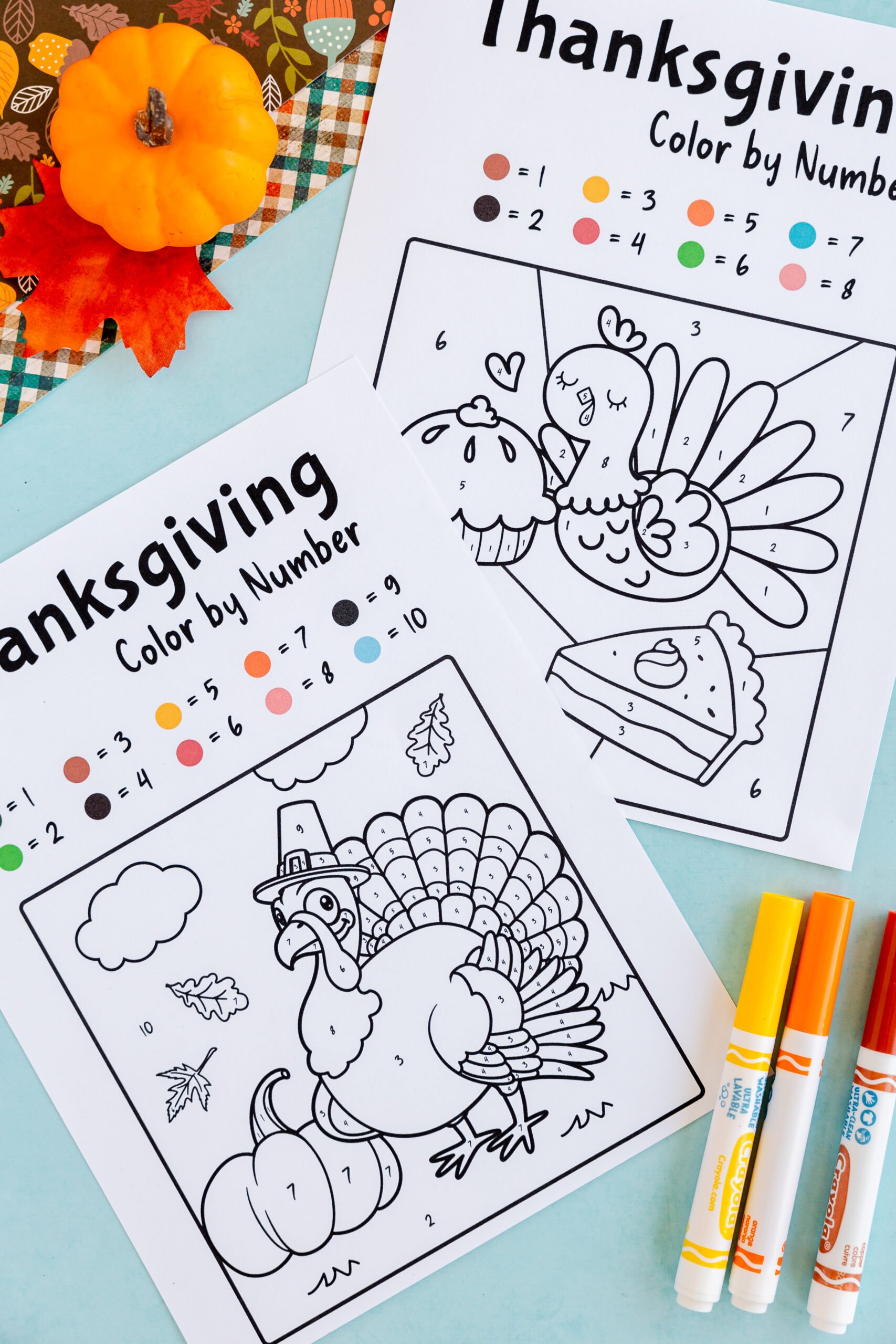 Free thanksgiving color by number pages
