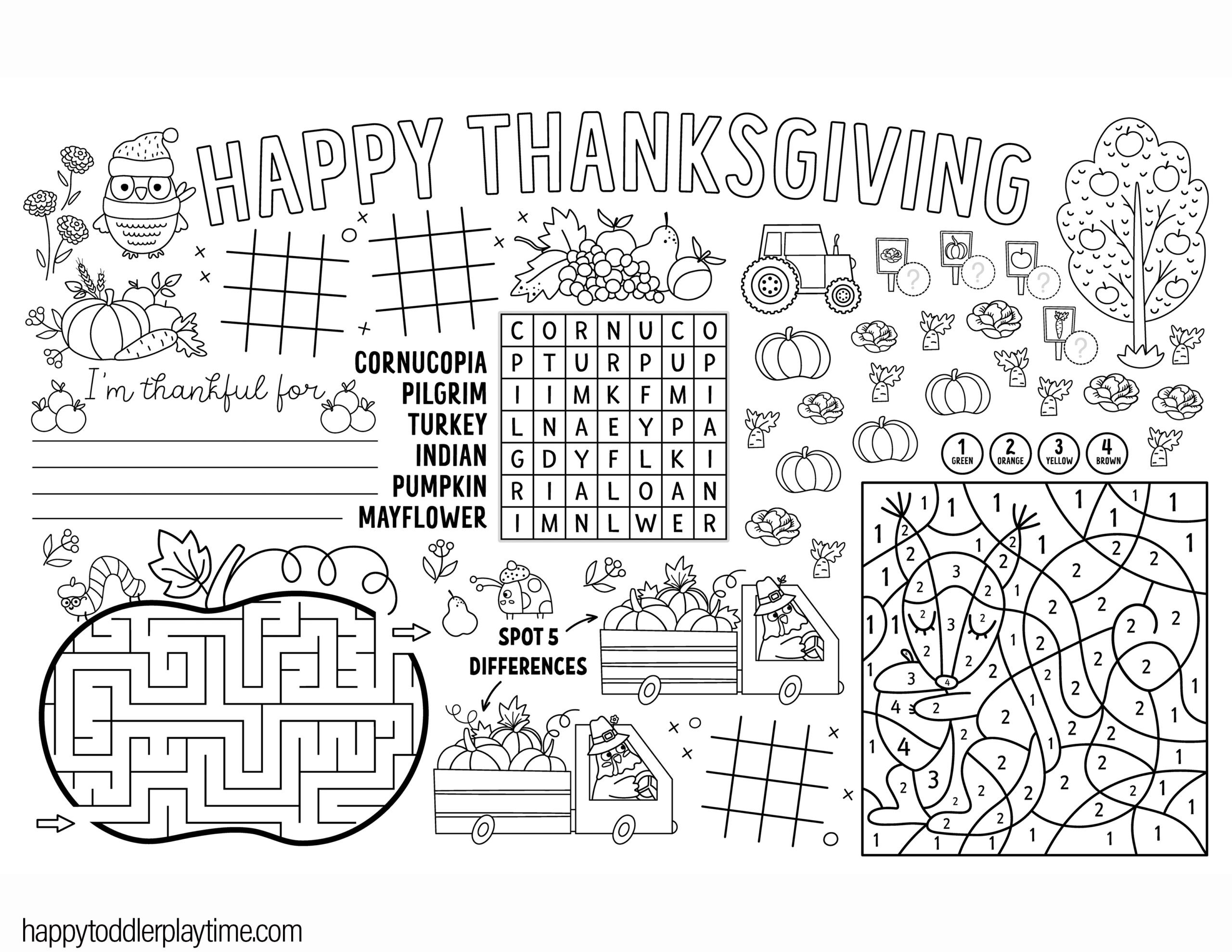 Free printable thanksgiving coloring pages for kids