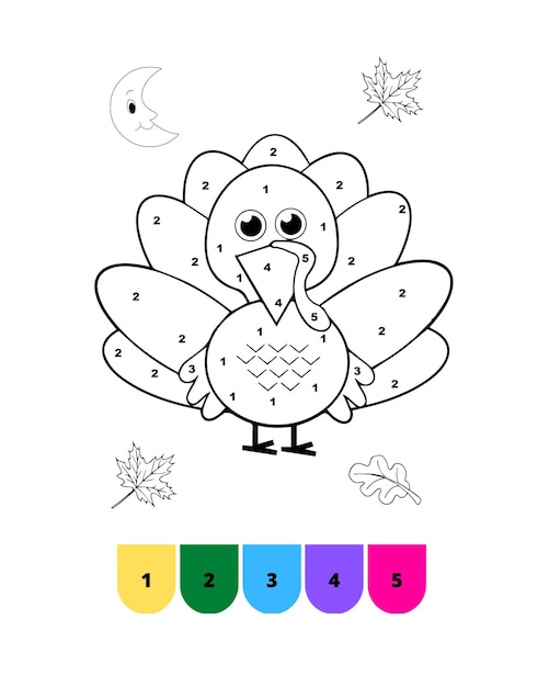 Premium vector color by number thanksgiving coloring pages thanksgiving color by number page for kids