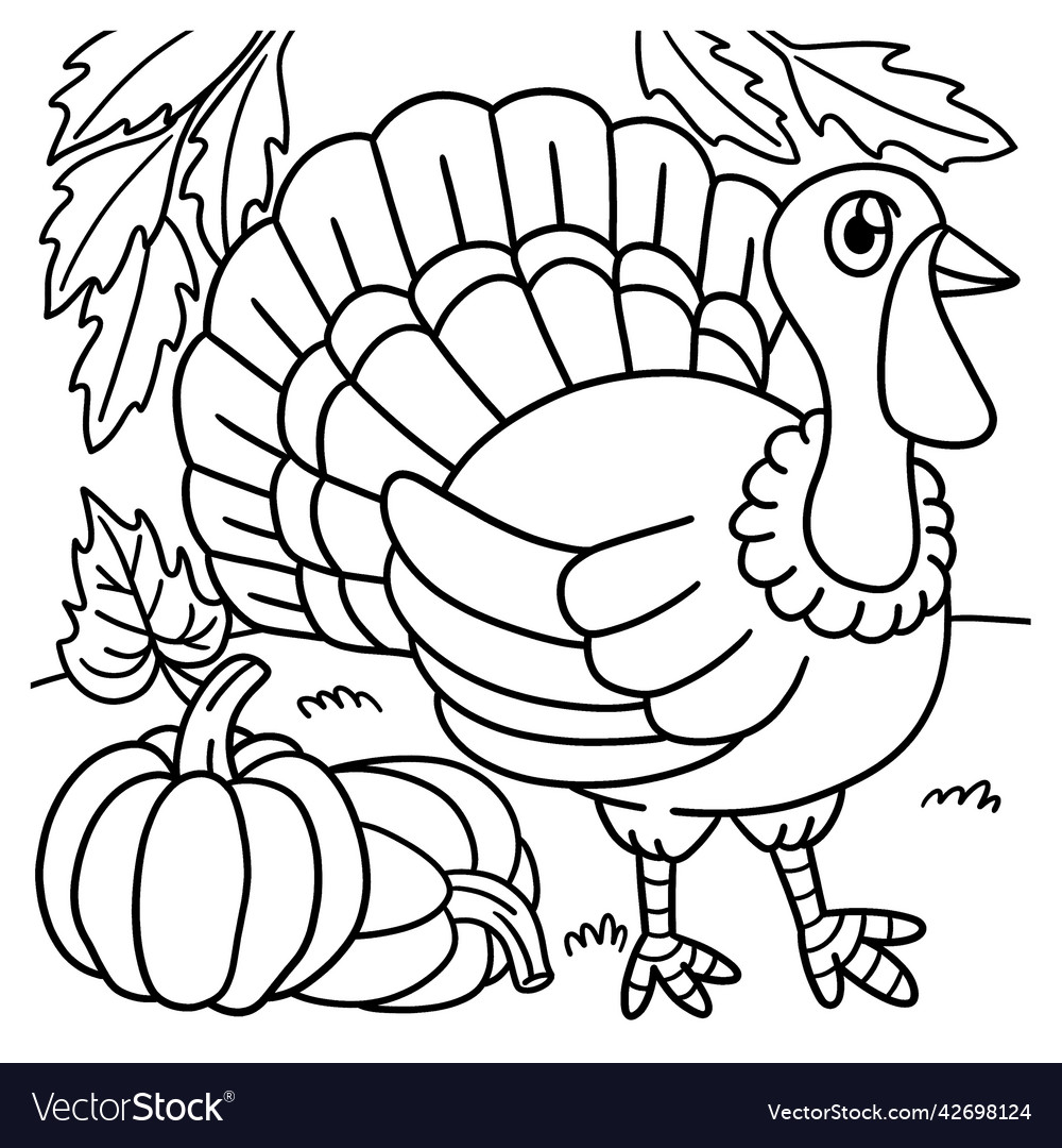 Thanksgiving turkey coloring page for kids vector image
