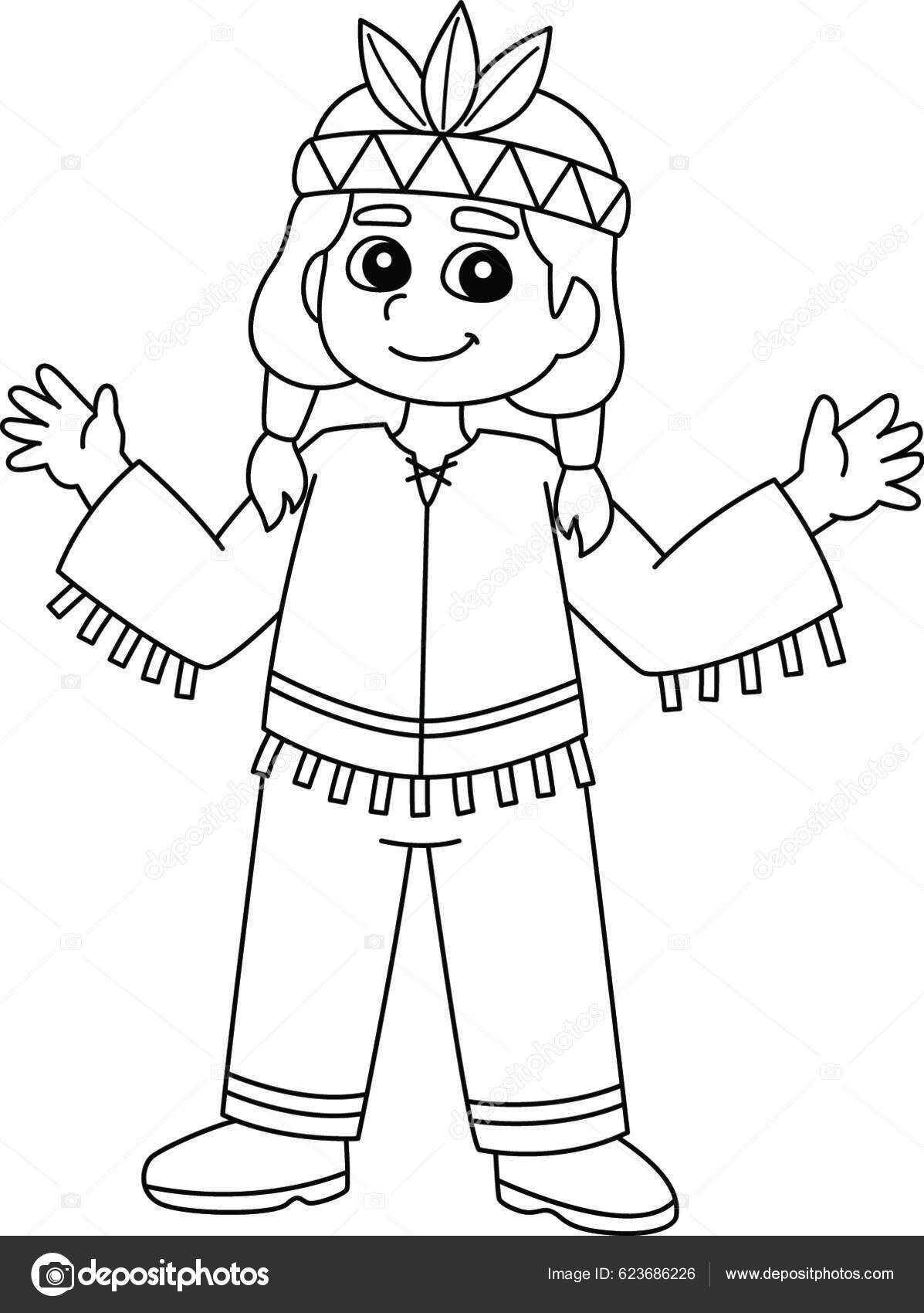 Thanksgiving native american boy isolated coloring stock vector by yayimages