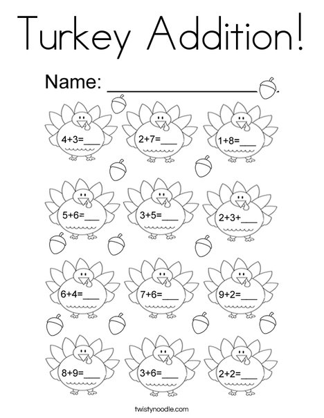 Turkey addition coloring page