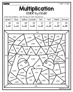 Thanksgiving multiplication coloring worksheets digit x digit by dovie funk