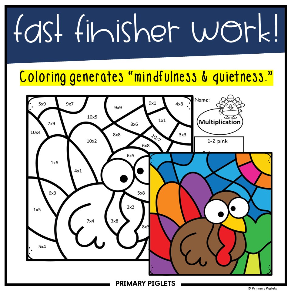 Thanksgiving multiplication color by number code math color pages made by teachers