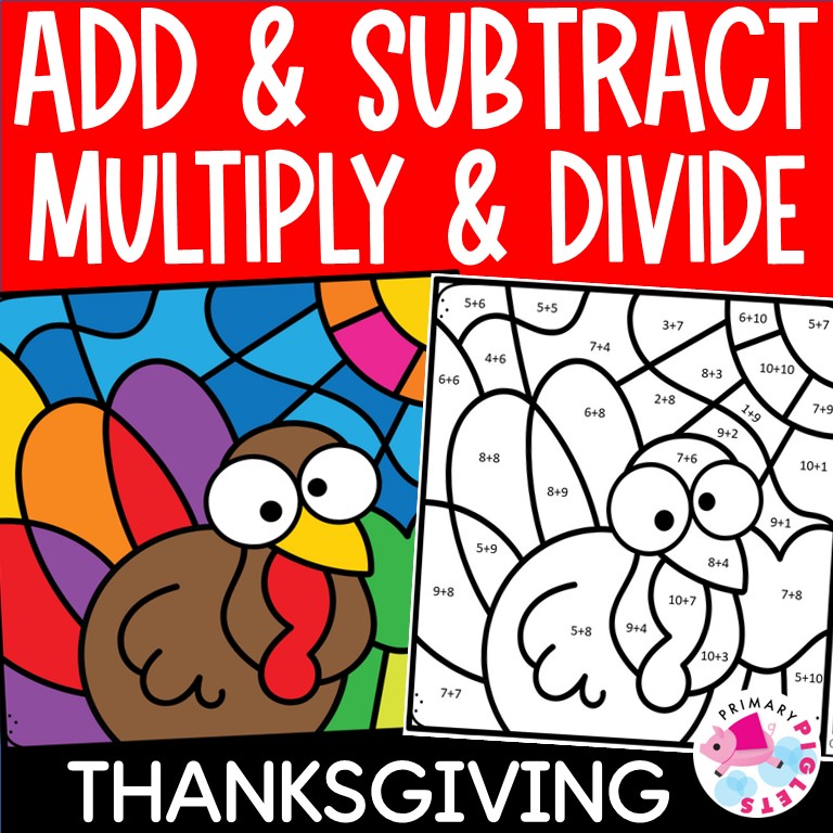 Thanksgiving color by number math facts made by teachers