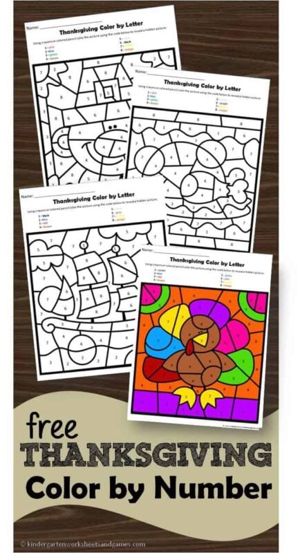 Free thanksgiving color by number math worksheets