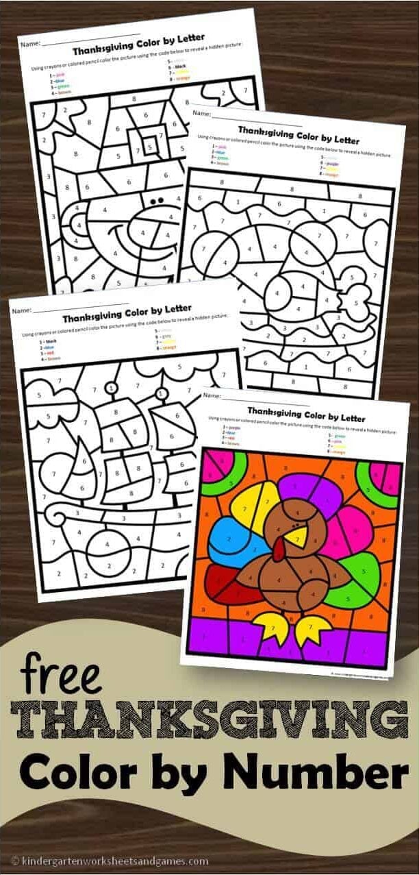 Free thanksgiving color by number math worksheets