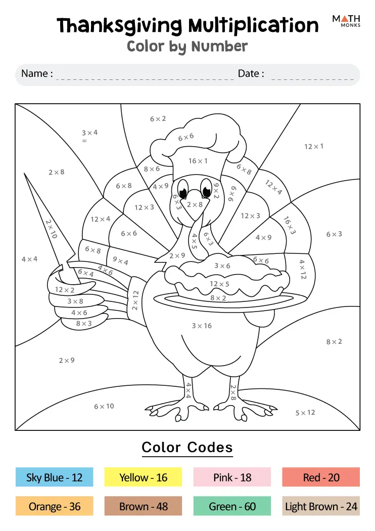 Multiplication coloring worksheets