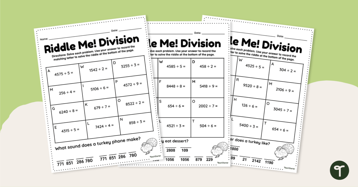 Thanksgiving themed division riddles