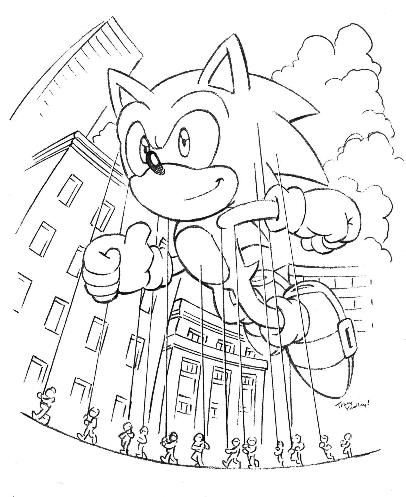 Tracy yardleys drawing of the sonic macys thanksgiving day parade balloon rsonicthehedgehog