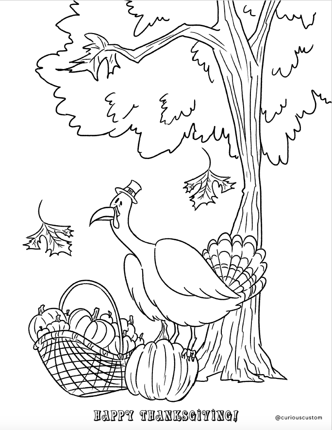 Free thanksgiving coloring page â custom coloring books curious custom made in the usa