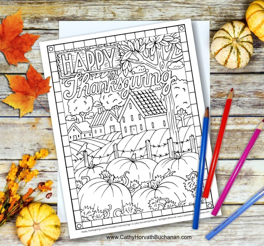 Thanksgiving pumpkin farm coloring page pdf download printable â soloworkstudio